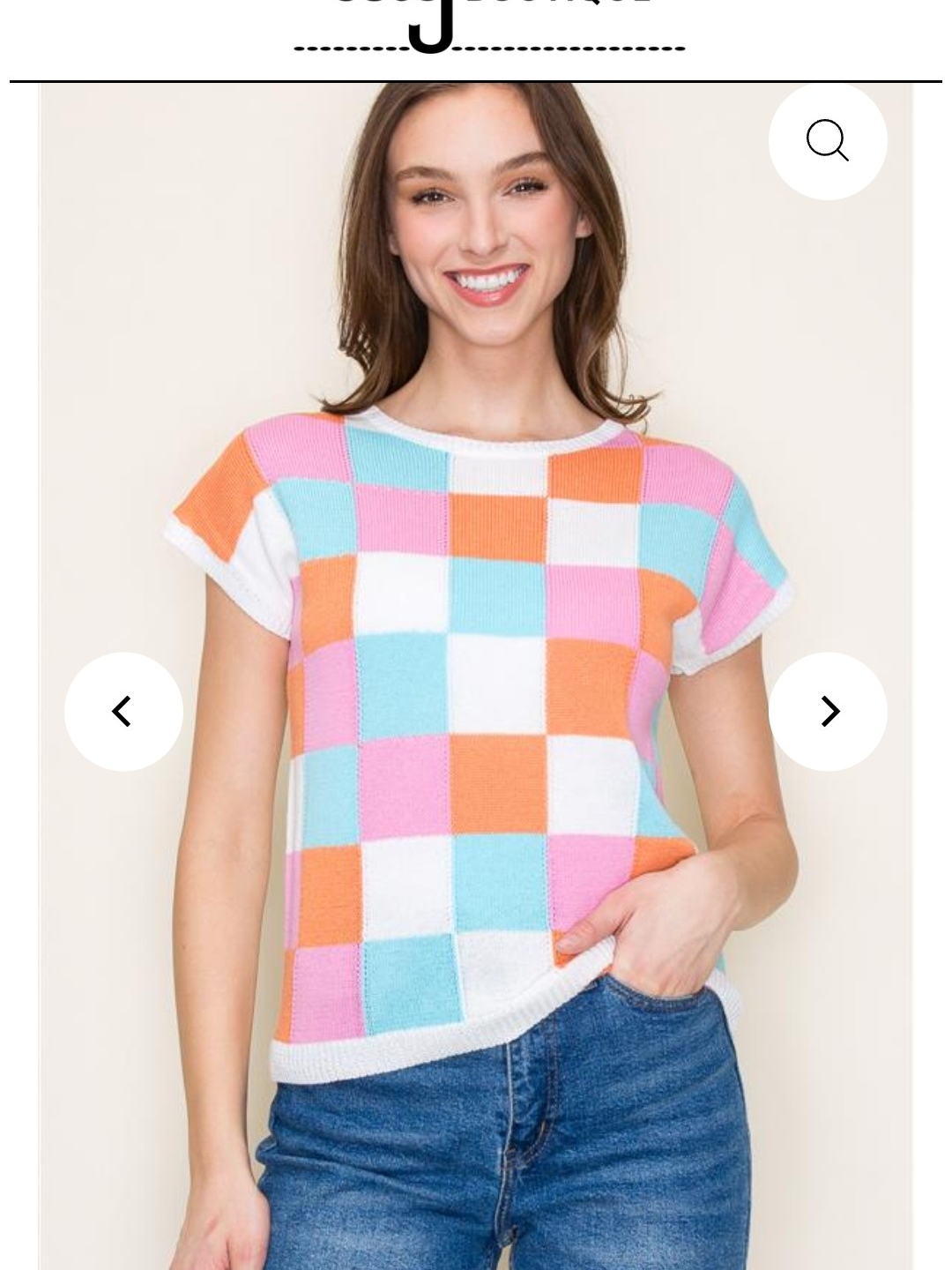 Staccato White Pink Orange Blue Checkerboard Knit Top